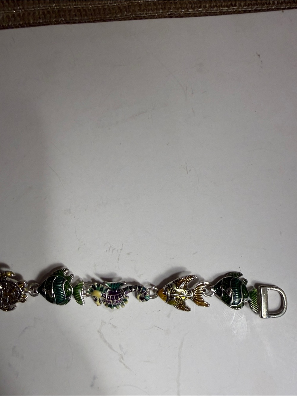 Vintage Enamel Sea Life Bracelet Fish Seahorse Turtle Coastal Beach Jewelry - Picture 5 of 8